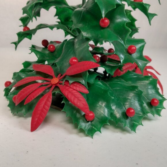 Vintage Noel Decorations Christmas Tree Holly Berry Foliage Plastic Kitchy 12" - Picture 5 of 14